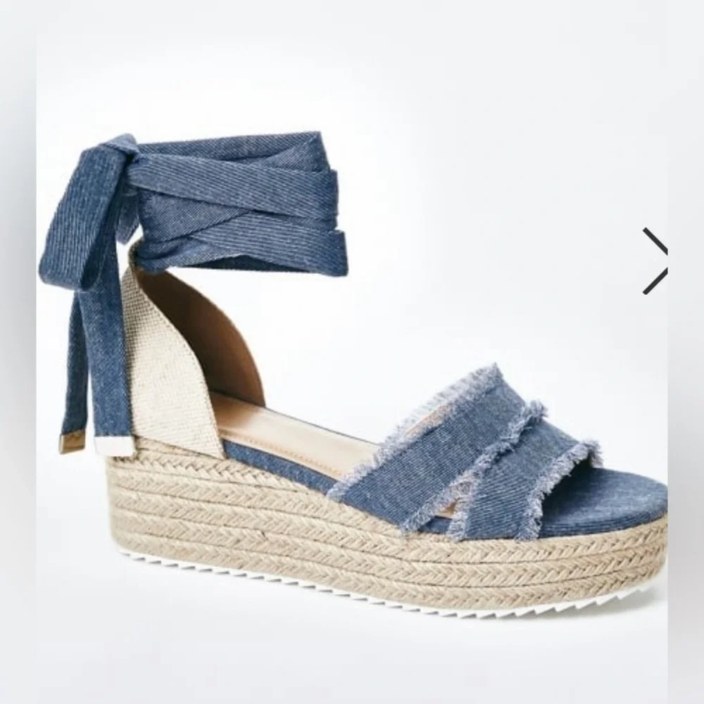 JustFab Denim Espadrilles Platform Sandals Women’s Size 7.5 - Picture 3 of 6
